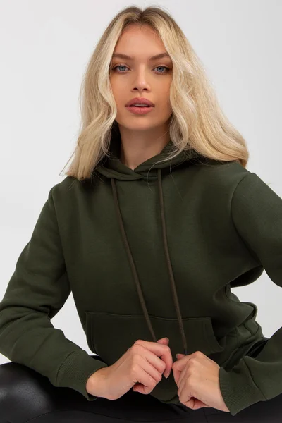 Khaki Basic Dámská Mikina s Klokankou Fashionhunters