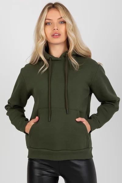 Khaki Basic Dámská Mikina s Klokankou Fashionhunters