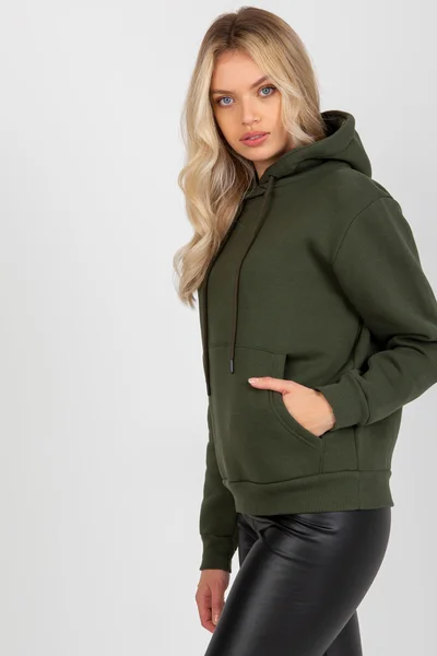 Khaki Basic Dámská Mikina s Klokankou Fashionhunters