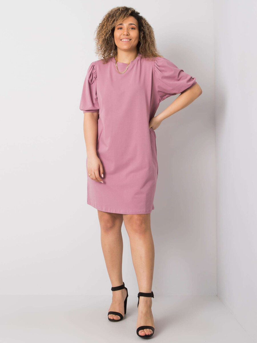 Dámské pudrově růžové bavlněné šaty plus size FPrice, 3XL i523_2016102880035