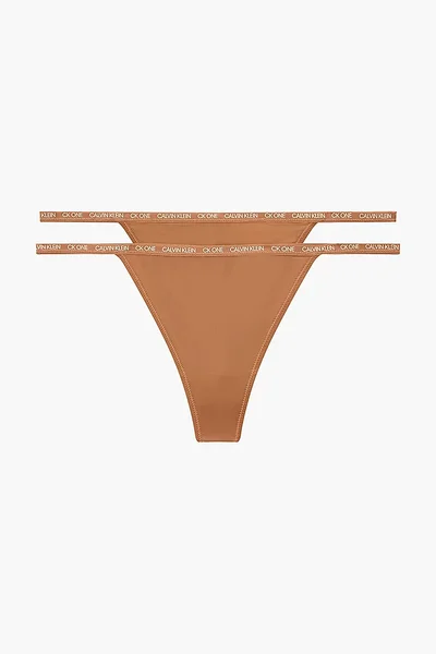 Dámské tanga 2pack 587Y - W5K - Hnědá - Calvin Klein