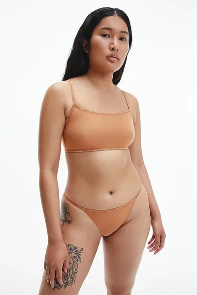 Dámské tanga 2pack 587Y - W5K - Hnědá - Calvin Klein