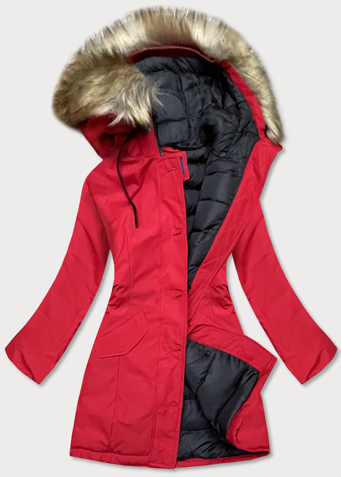 Zimní červená péřová bunda s kapucí od Ann Gissy, odcienie czerwieni XL (42) i392_17953-53