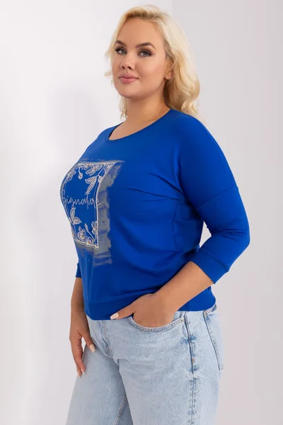 Kobaltová plus size dámská halenka s žebrovaným lemem