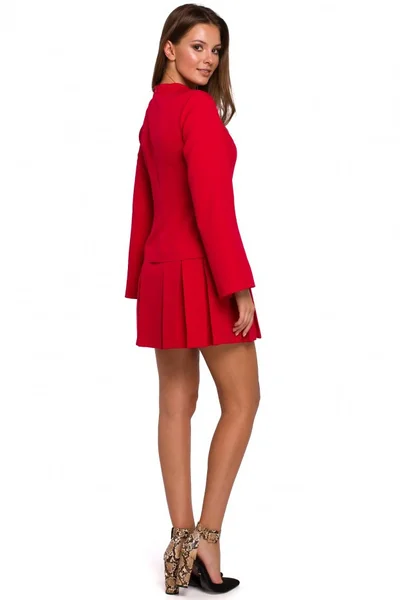 Červené plisované mini šaty s vysokým límcem - Scarlet