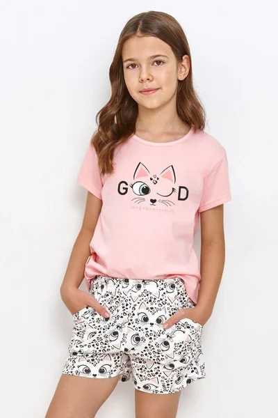 Dívčí pyžamo Taro s kočkou Lexi - růžové