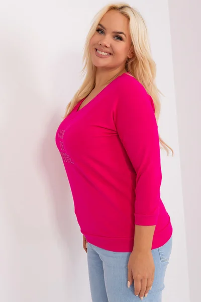 Růžová plus size dámská halenka V-výstřih FPrice