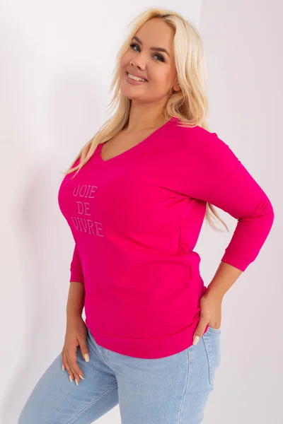 Růžová plus size dámská halenka V-výstřih FPrice