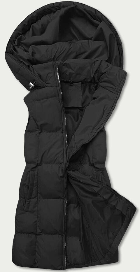 Černá péřová dámská vesta s kapucí E49L6 J.STYLE, odcienie czerni L (40) i392_20834-49