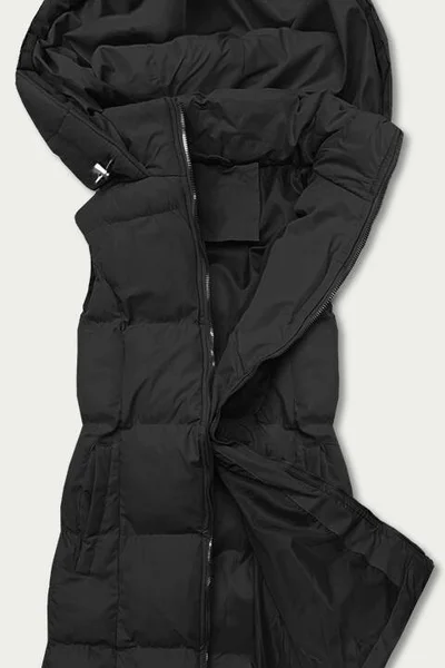 Černá péřová dámská vesta s kapucí E49L6 J.STYLE