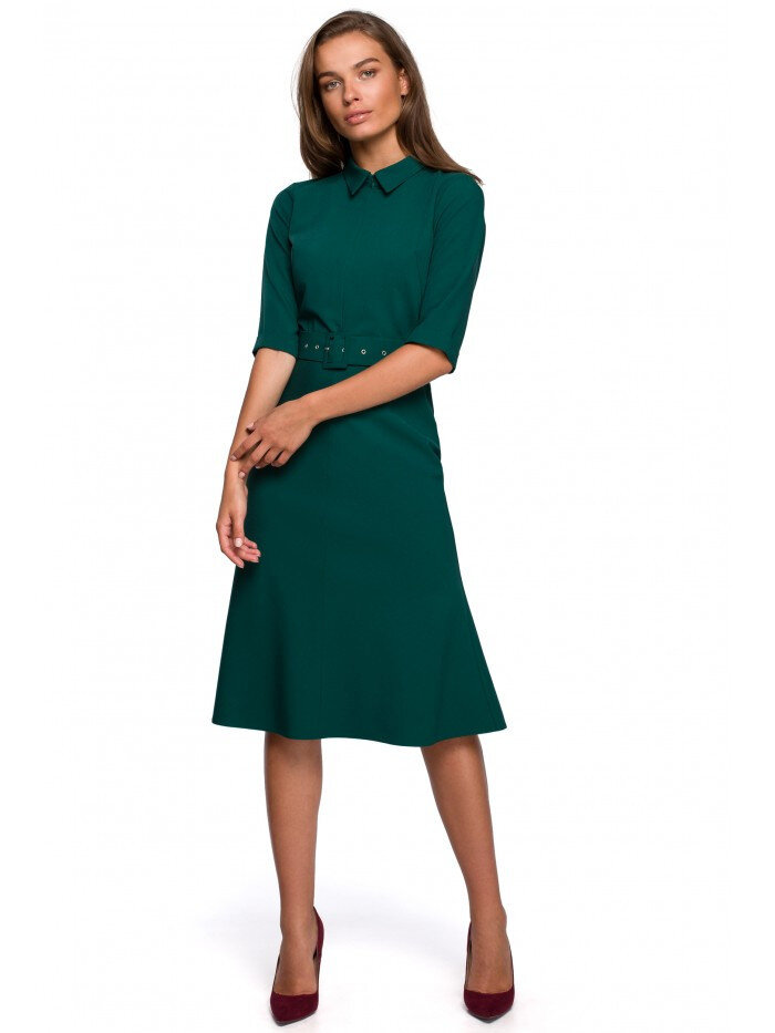 Zelené šaty Stylove s límečkem a zapínáním na zip, tmavě zelená L-40 i10_P62506_1:1836_2:499_