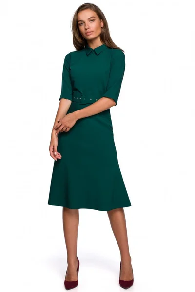 Zelené šaty Stylove s límečkem a zapínáním na zip