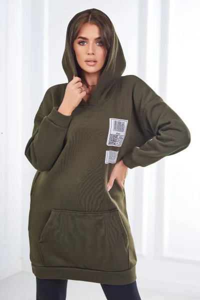 Dámská khaki mikina s kapucí a nášivkami K-Fashion