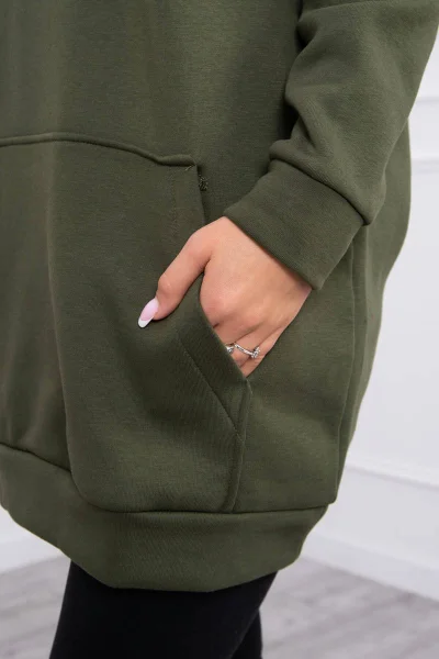 Dámská khaki mikina s kapucí a nášivkami K-Fashion