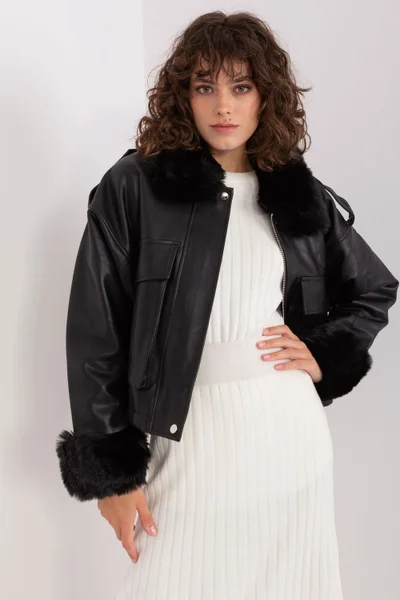 Zimní kožená bunda s kožešinovým lemem pro ženy