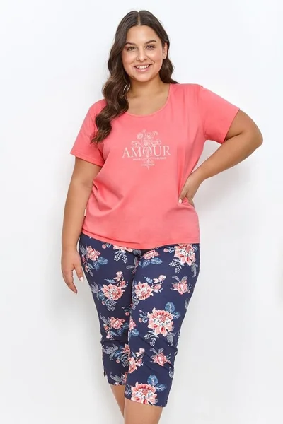 Pyžamo Taro Joyce pro plnoštíhlé - růžové s květinovým vzorem