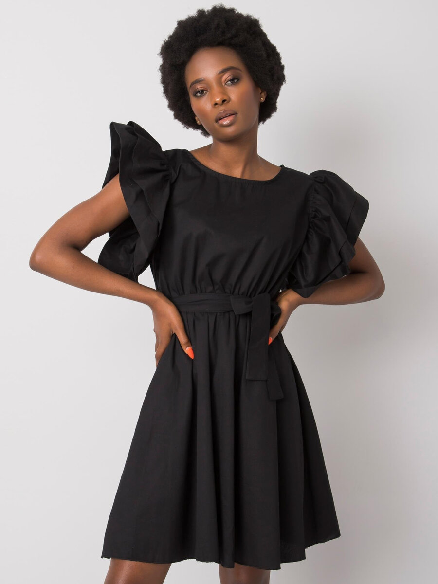 Černé dámské šaty s páskem - Elegantní FPrice, jedna velikost i523_2016102985402