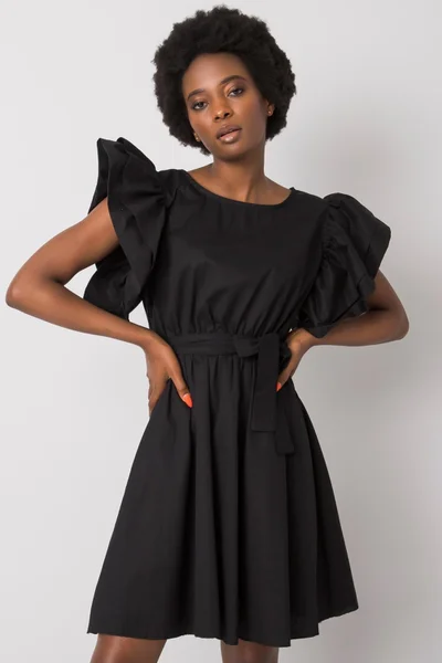 Černé dámské šaty s páskem - Elegantní FPrice