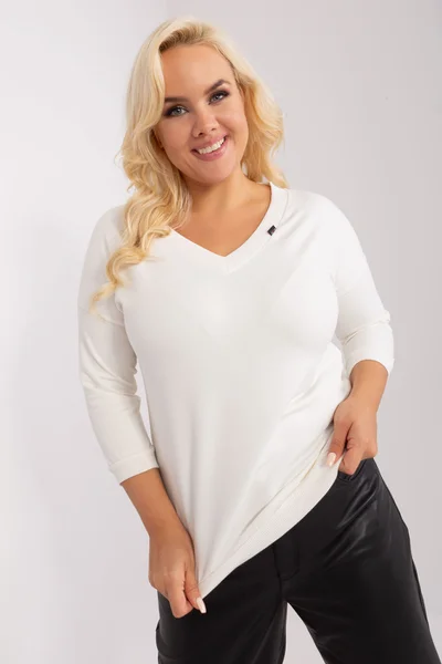 Ecru plus size dámská halenka s žebrovaným lemem - FPrice