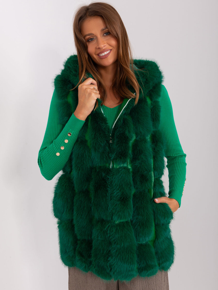 Zelená kožešinová dámská vesta FPrice, 2XL/3XL i523_2016103462537