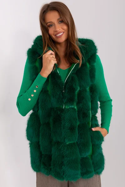 Zelená kožešinová dámská vesta FPrice