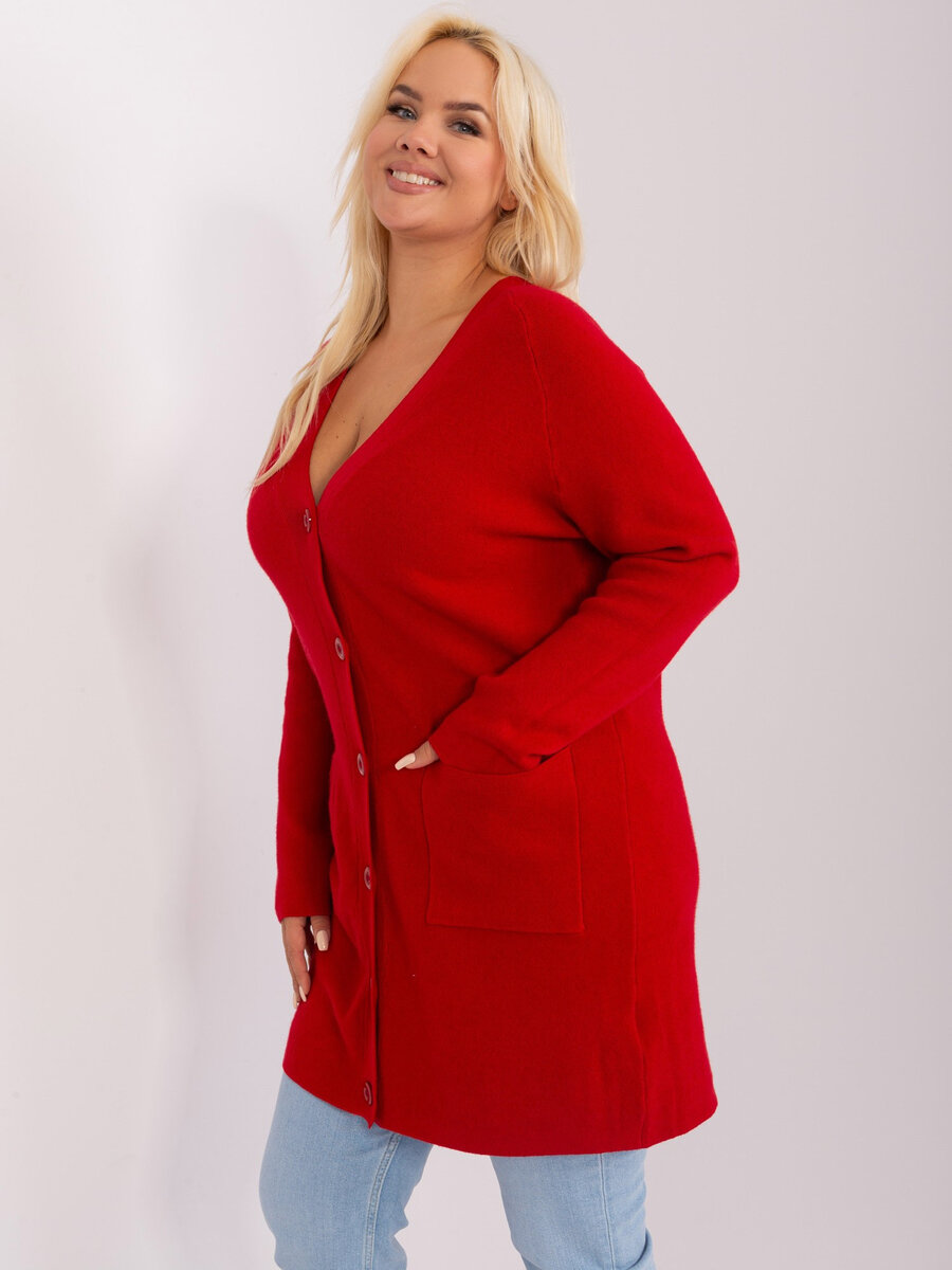 Červený plus size svetr s kapsami - Velikost XL/XXL, XL/XXL i523_2016103465651