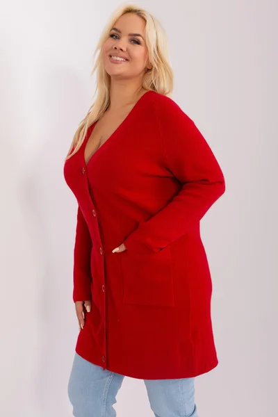 Červený plus size svetr s kapsami - Velikost XL/XXL