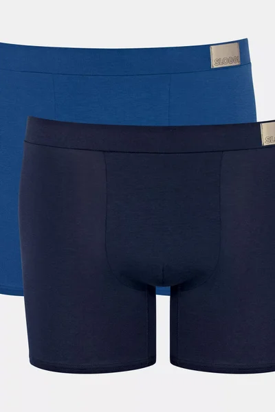 Organické boxerky Sloggi GO Natural s dlouhými nohavicemi v modré a tmavě modré barvě