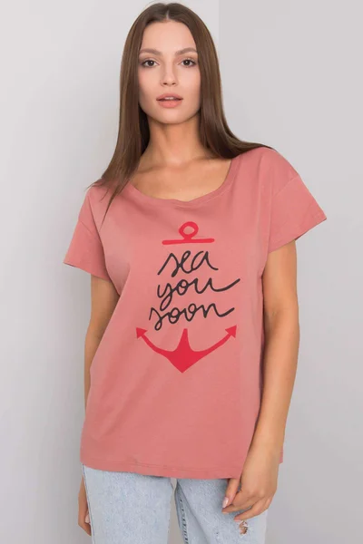 Dámské pudrově růžové tričko s nápisem FPrice