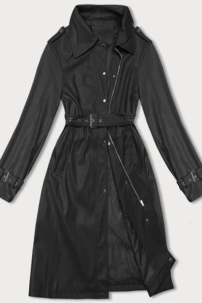 Černý ekokůžený kabát s límcem J.Style