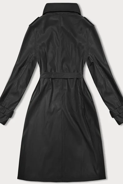 Černý ekokůžený kabát s límcem J.Style