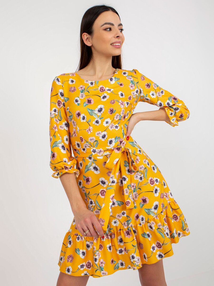 Vzorované dámské šaty FPrice v tmavě žluté barvě, 36 i523_2016103359400