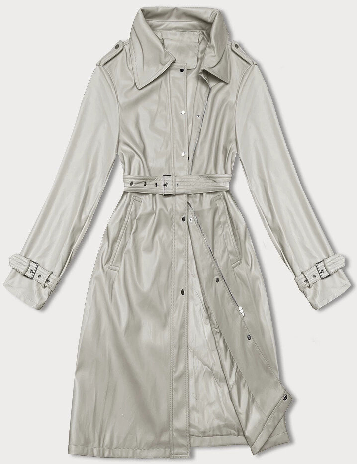 Volný dámský kabát z ekologické kůže J Style ve studené béžové barvě J.STYLE, odcienie beżu S (36) i392_22981-46