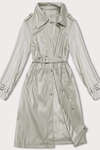 Volný dámský kabát z ekologické kůže J Style ve studené béžové barvě J.STYLE