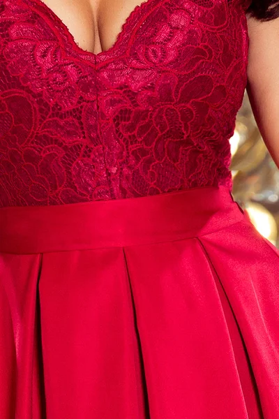ANNA - Dámská šaty v bordó barvě s dekoltem a krajkou 2 model 32565