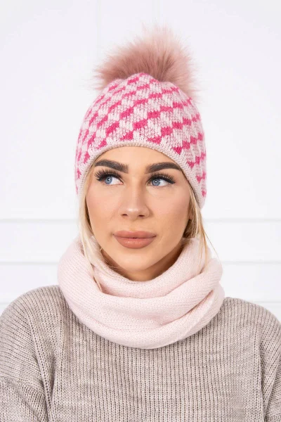 Dámská souprava čepice a šály powder pink K-Fashion