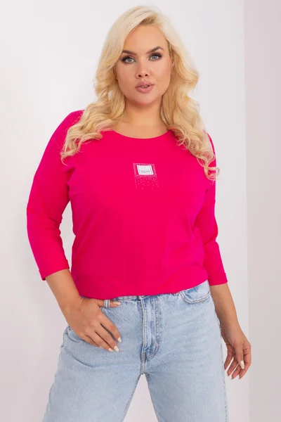 Růžová plus size dámská halenka s pruhovaným lemem