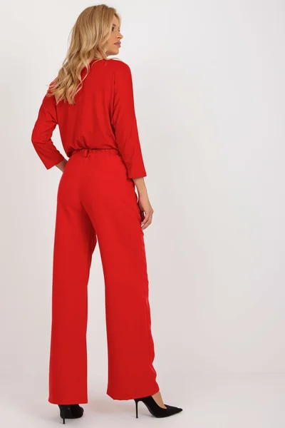 Červené dámské kalhoty FPrice s vysokým pasem a dlouhými nohavicemi