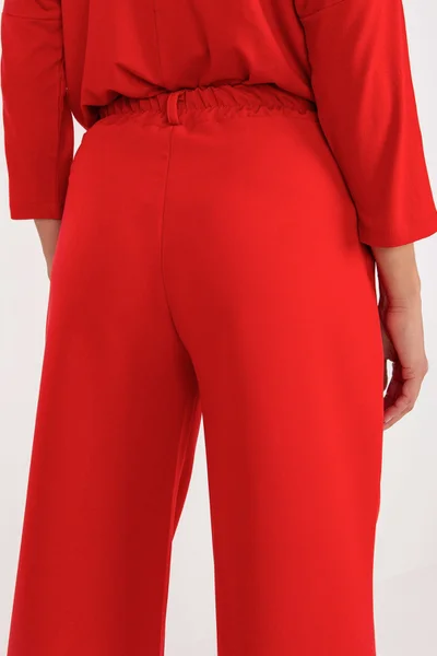 Červené dámské kalhoty FPrice s vysokým pasem a dlouhými nohavicemi