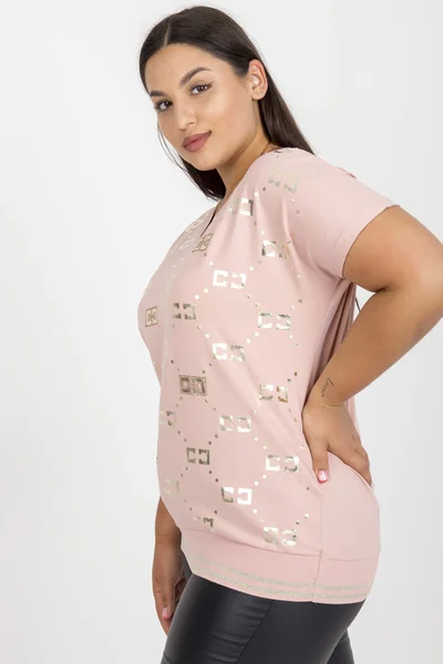 Dámská plus size růžová halenka se zlatým potiskem Fashionhunters