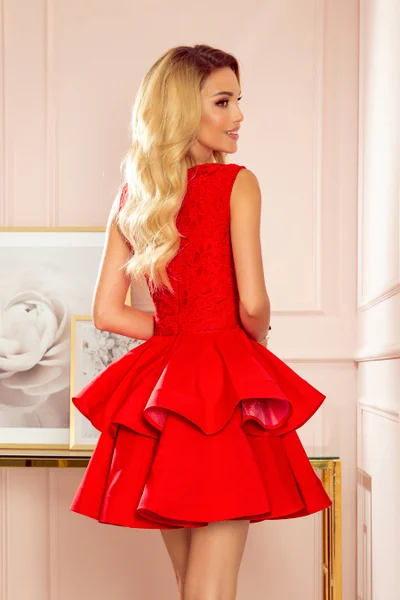 Exkluzivní červené dámské šaty s krajkovým výstřihem 9XVSD Numoco