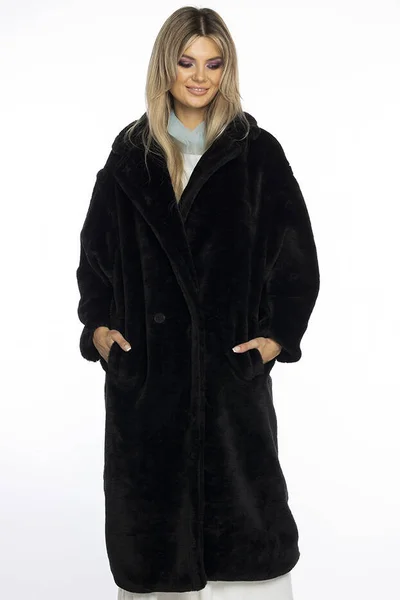 Černý plyšový dámský oversize kabát AnnGissy (AG1-J9172)
