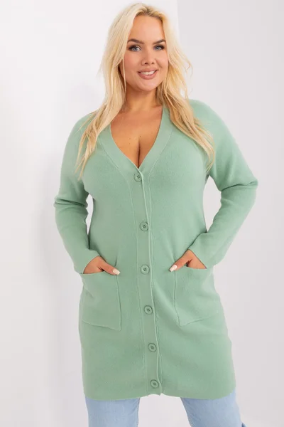 Zelený pistáciový plus size svetr