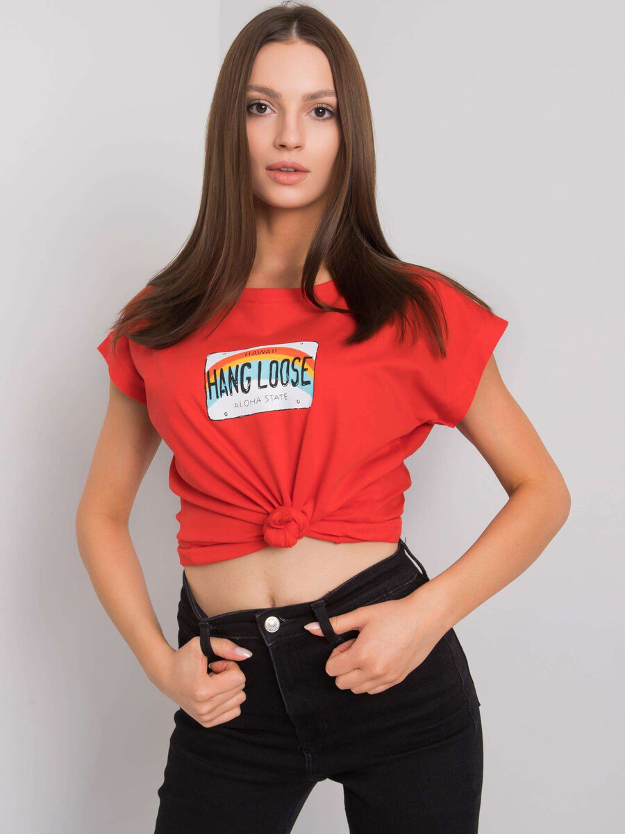 Dámské červené bavlněné tričko FPrice, jedna velikost i523_2016102969952