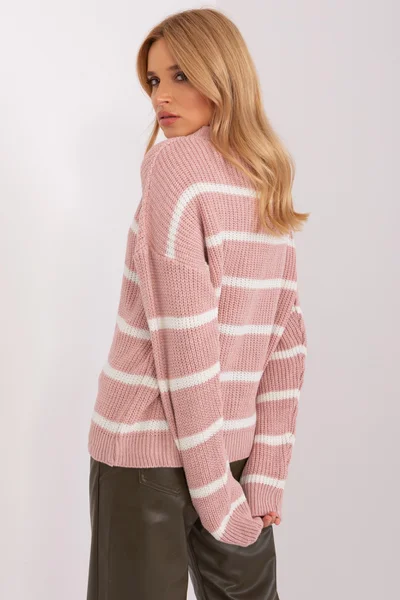 Růžovo-bílý pruhovaný oversize svetr s vlnou