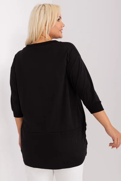 Černá plus size dámská halenka s nápisem - FPrice Trendy