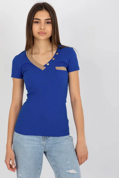 Modré dámské tričko FPrice s krátkým rukávem a kulatým výstřihem