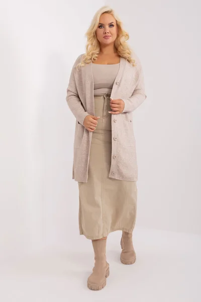 Melanžový dlouhý svetr pro ženy plus size