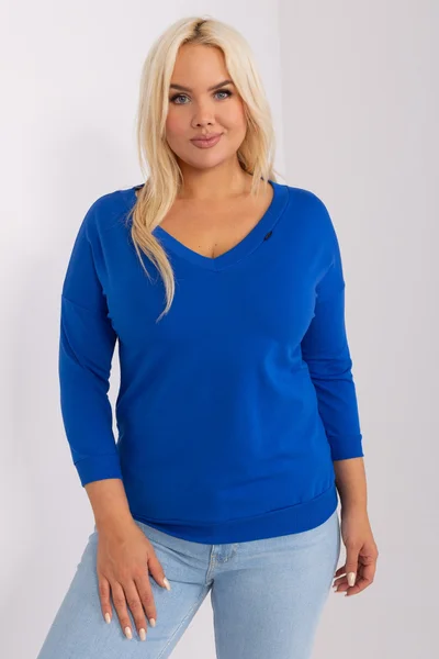 Kobaltová plus size žebrovaná dámská halenka FPrice