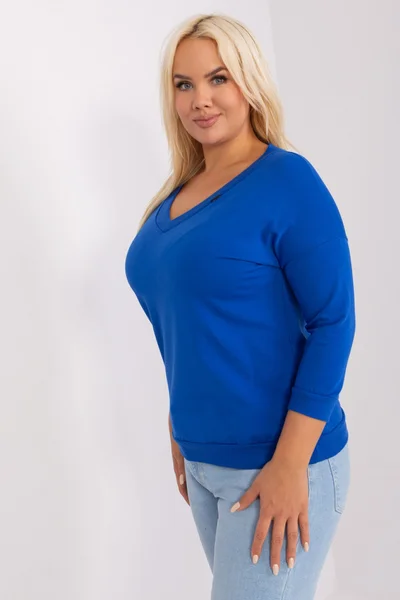 Kobaltová plus size žebrovaná dámská halenka FPrice